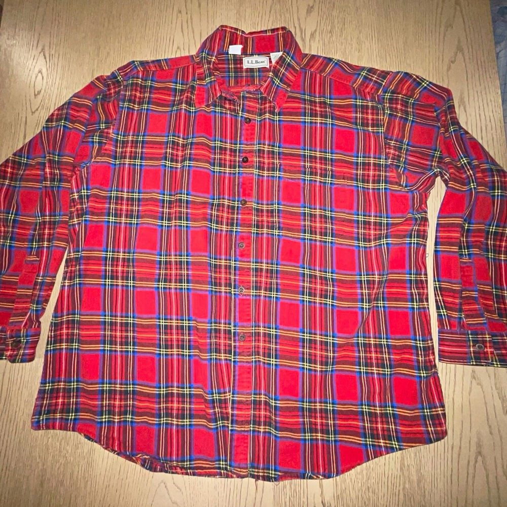VTG L.L. Bean Shirt XXL Regular Red Plaid Cotton Long Sleeve Made In USA DL10